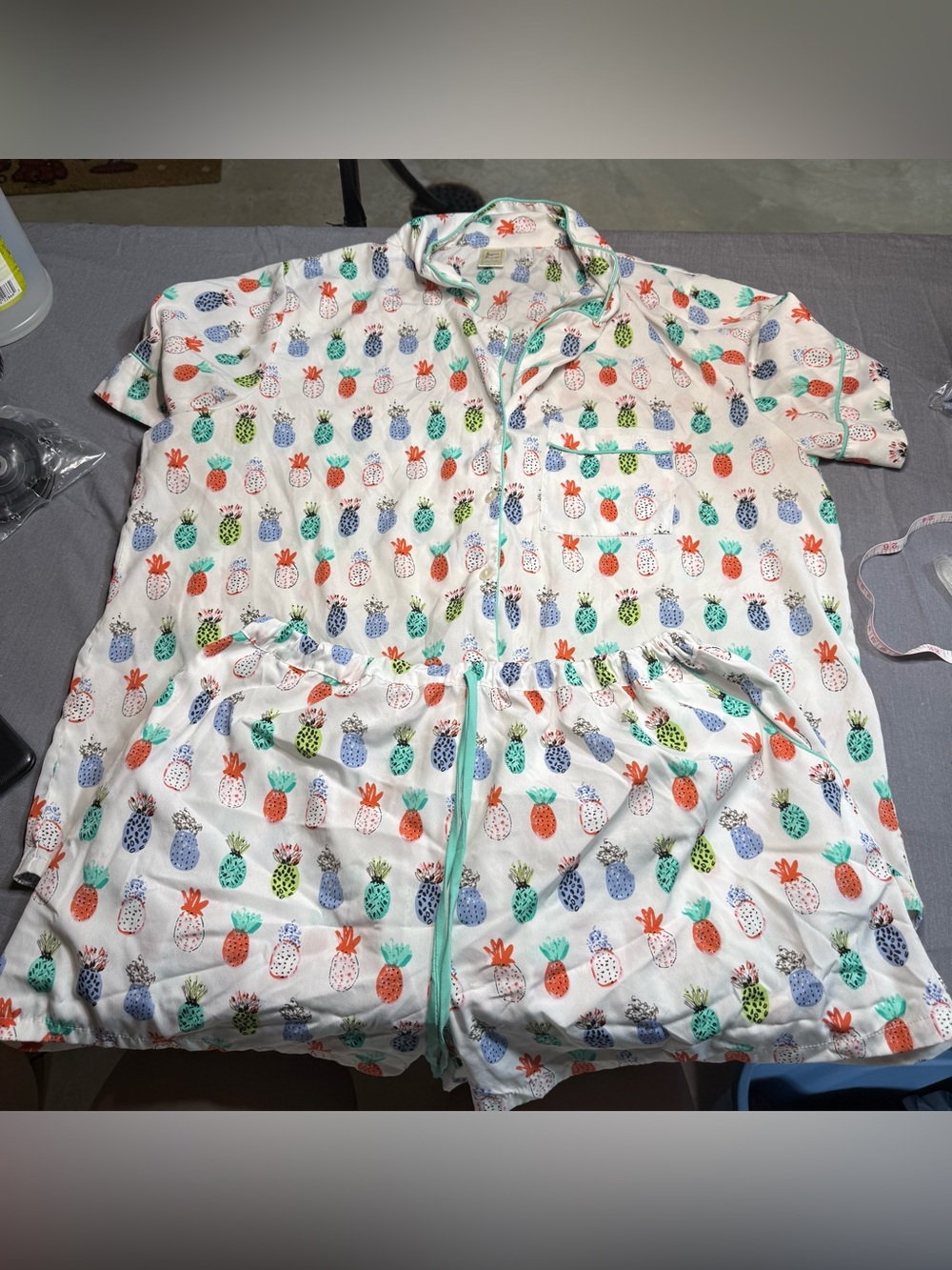 Japna White Pineapple Print Short Pajama Set with Multicolor Fruit Motif